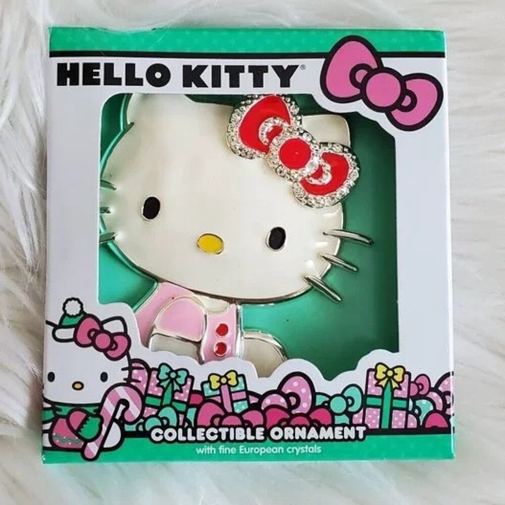 Hello Kitty Collectible Ornament Wearing Pink Dress & A Red Bow